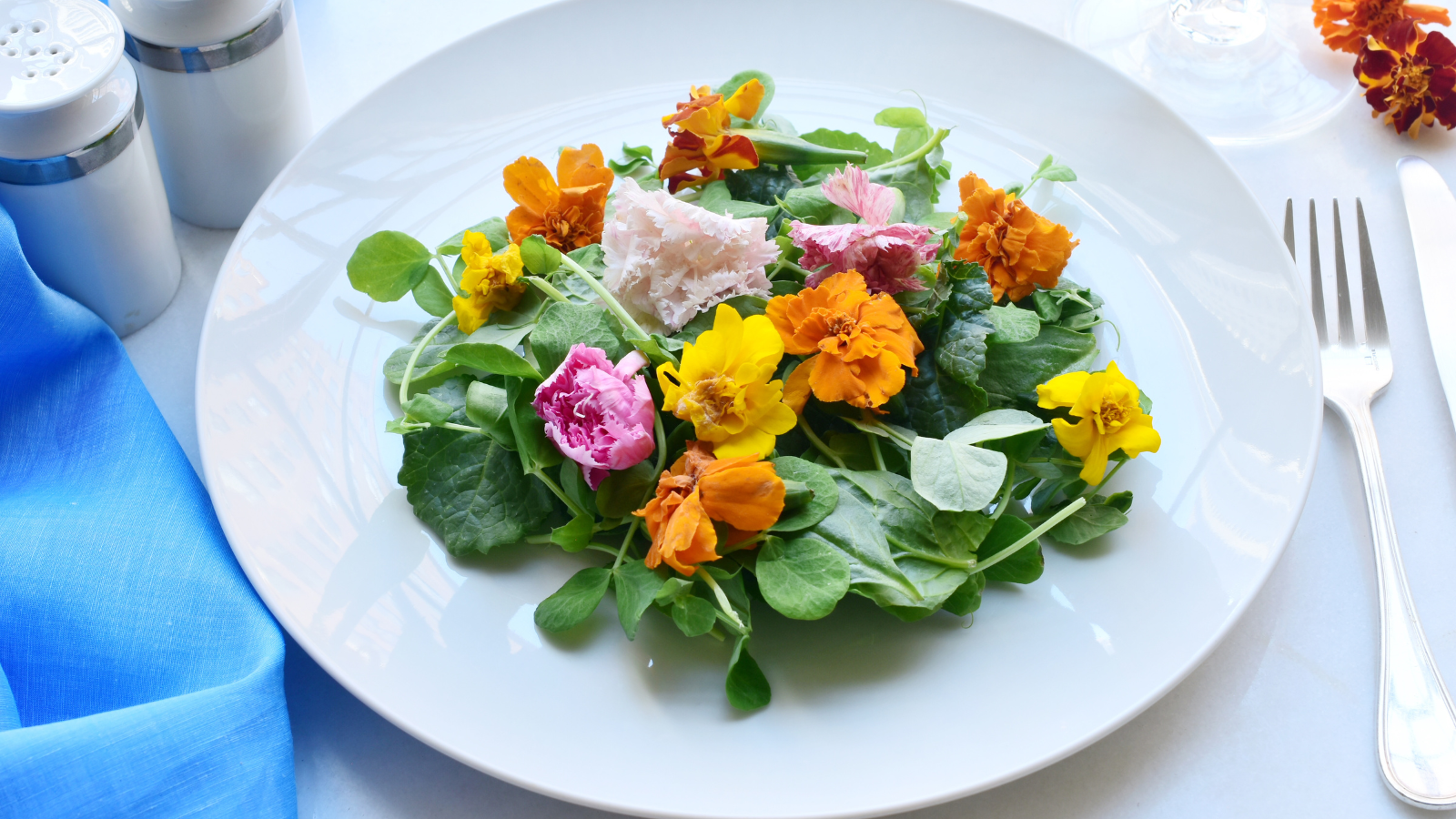 Edible flowers on a plate